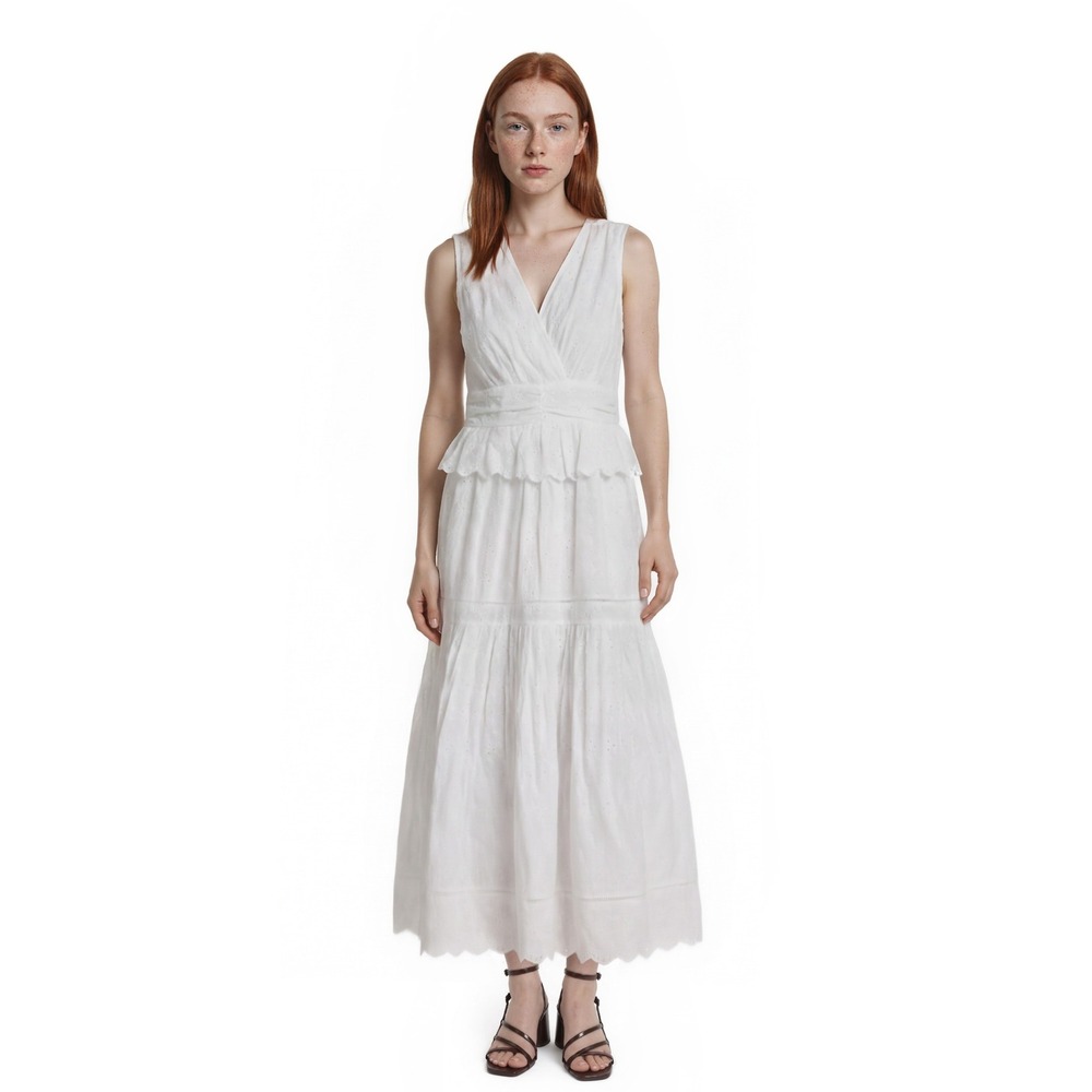 NEW Taylor Eyelet Maxi Dress Women's‎ Size 14 White Tiered Peplum Sleeveless